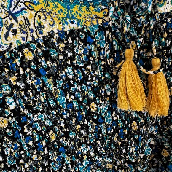 NWT One World Knee-Length Boho Floral Dress Tassels Smocking Women’s L - Picture 5 of 11